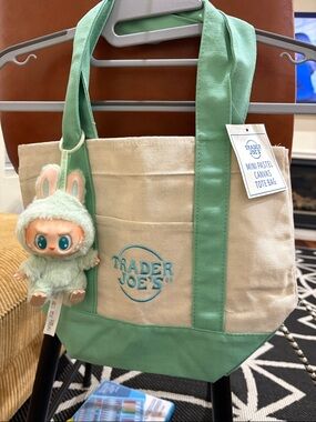 NWT Trader Joe's Mini Pastel Canvas Tote - Mint